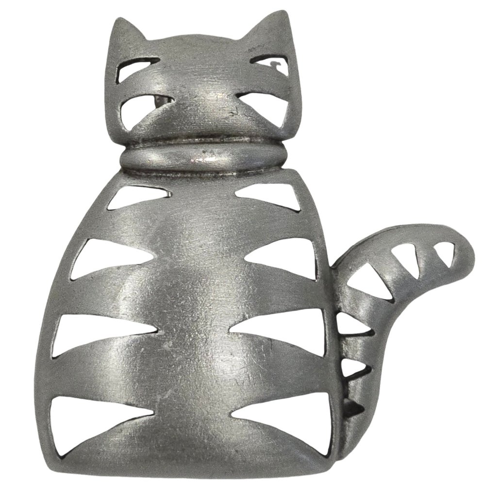 Vintage Jj Pewter Cat Brooch Cutout Striped Kitty Pin 1980s Whimsical